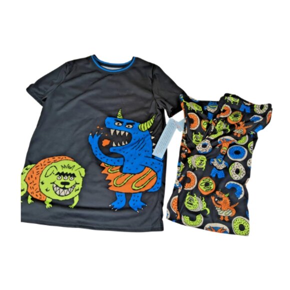 Cat & Jack Pajamas short sleeve shirt pants XXL 16/18 boys gray blue monsters - Picture 2 of 3